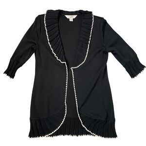Ming Wang Black Knit Cardigan sweater Small Ruffle Pleated collar